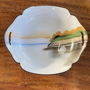 Meito Swan on a Lake HAND PAINTED Serving Dish - MADE IN JAPAN 6.5in